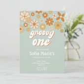 Retro Boho Groovy One Boho First Birthday Invitati Kaart (Staand voorkant)