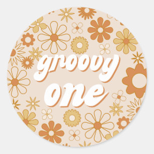Retro Boho Groovy One Hippie First Birthday Ronde Sticker