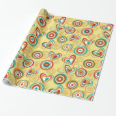 Retro Boho Harten en Cirkels 70s Groovy Patroon Cadeaupapier (Uitgerold)