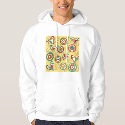 Retro Boho Harten en Cirkels 70s Groovy Patroon Hoodie (Voorkant)