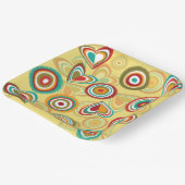 Retro Boho Harten en Cirkels 70s Groovy Patroon Papieren Bordje (Gebogen)