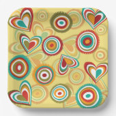 Retro Boho Harten en Cirkels 70s Groovy Patroon Papieren Bordje (Voorkant)