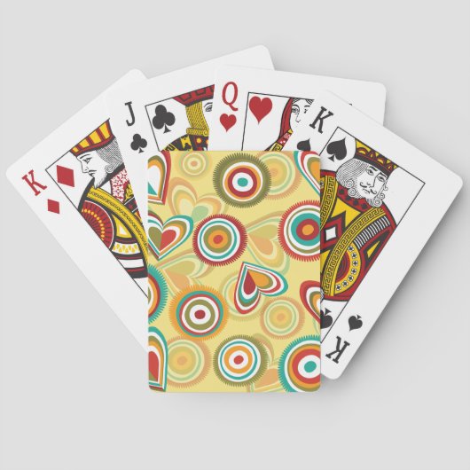 Retro Boho Harten en Cirkels 70s Groovy Patroon Pokerkaarten (Achterkant)