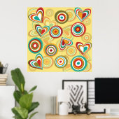 Retro Boho Harten en Cirkels 70s Groovy Patroon Poster (Thuiskantoor)