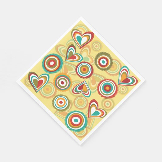 Retro Boho Harten en Cirkels 70s Groovy Patroon Servet (Hoek)