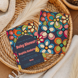 Retro Boho Kleurrijk 70s Bloemen Baby Shower Feest Kaart