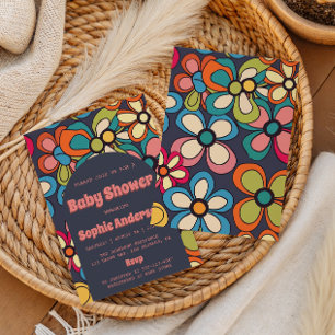 Retro Boho Kleurrijk 70s Bloemen Baby Shower Feest Kaart
