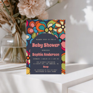 Retro Boho Kleurrijk 70s Bloemen Baby Shower Feest Kaart