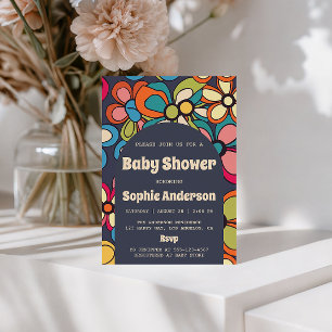 Retro Boho Kleurrijk 70s Bloemen Baby Shower Feest Kaart