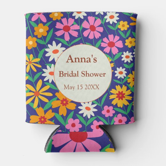Retro Boho Kleurrijke Bloemen Vrijgezellenfeest Blikjeskoeler (Voorkant)
