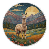 Retro boho lama alpaca berglandschap keramische knop (Voorkant)