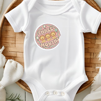 Retro Boho Leeuw Trio Baby Drie Maanden Mijlpaal Ronde Sticker