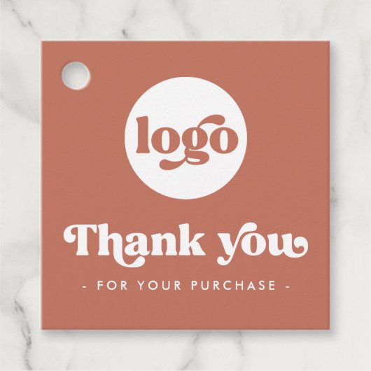 Retro boho logo QR terracotta dank u hang labels (Voorkant)