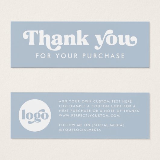 Retro boho logo stoffig blauw dank u insert kaart (Voorkant /achterkant)