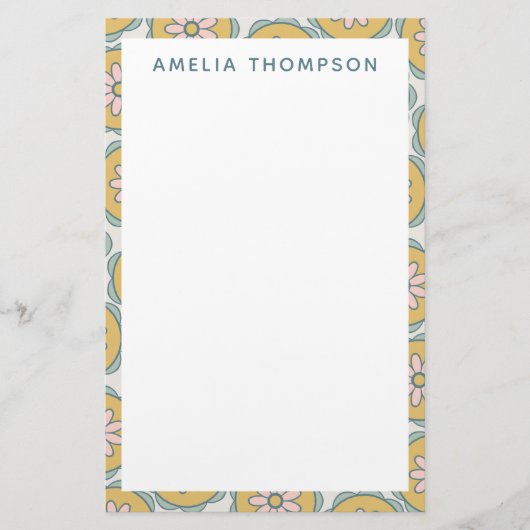 Retro Boho Mandala Bloempatroon gepersonaliseerd Briefpapier (Voorkant)
