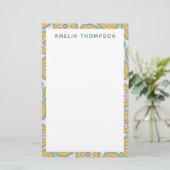 Retro Boho Mandala Bloempatroon gepersonaliseerd Briefpapier (Staand voorkant)