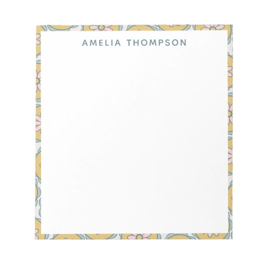 Retro Boho Mandala Bloempatroon gepersonaliseerd Notitieblok (Voorkant)