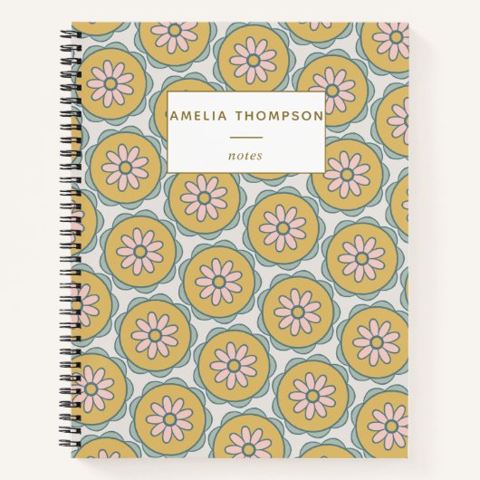 Retro Boho Mandala Bloempatroon gepersonaliseerd Notitieboek (Voorkant)