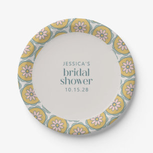 Retro Boho Mandala Bloemrijke Pastel Bruiloftsborr Papieren Bordje