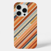 Retro  boho monogram sinaasappel blauw strepen Case-Mate iPhone case (Achterkant)