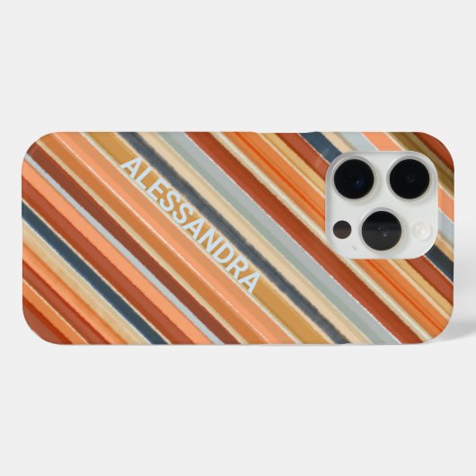 Retro  boho monogram sinaasappel blauw strepen Case-Mate iPhone case (Achterkant (horizontaal))