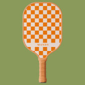 Retro Boho Orange Checkerboard Custom Name Pickleball Paddle