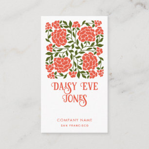 Retro Boho Oranje en Greenery Floral Visitekaartje