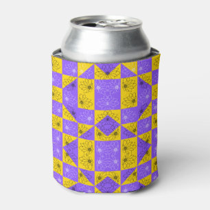 Retro Boho Paars & Geel Madeliefje Schaakbord Blikjeskoeler