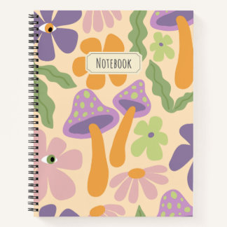 Retro Boho Paddenstoel Patroon Notitieboek