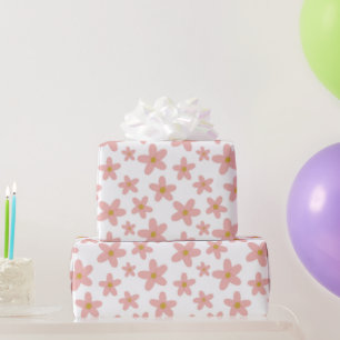 Retro Boho Pink en White Daisies Girls Cadeaupapier