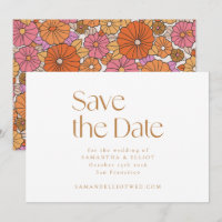 Retro Boho Pink Oranje Floral minimalistisch huwel
