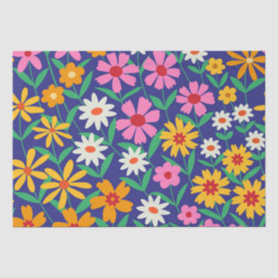 Retro Boho Pink oranje Floral Pattern on marvy blu Tissuepapier