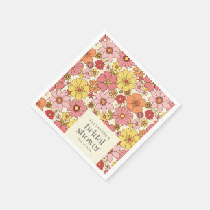 Retro Boho Pink Yellow Floral Vrijgezellenfeest Aa Servet