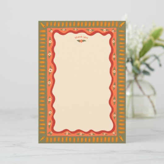 Retro Boho Plezier Handgemaakte Aangepaste Bruidsd Bedankkaart (Staand voorkant)