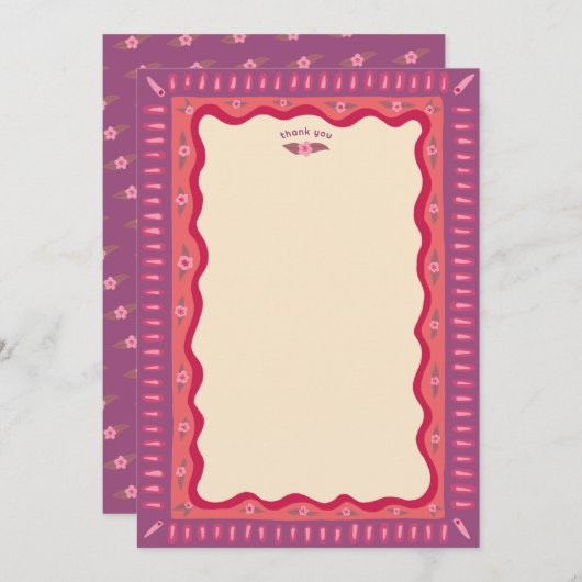 Retro Boho Plezier Handgemaakte BRUIDSSUITE OP MAA Bedankkaart (Voorkant / Achterkant)