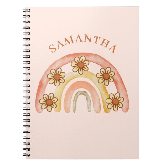 Retro Boho Rainbow Name Spiral Photo Carnet (Devant)