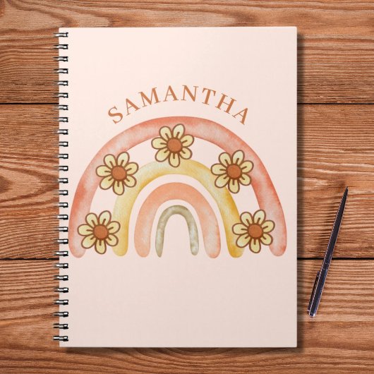 Retro Boho Rainbow Name Spiral Photo Carnet