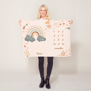 Retro Boho Rainbow Rust Baby Maanden Fleece Deken