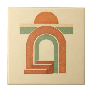 Retro Boho Regenboog Boog Minimalistisch Ontwerp Tegeltje