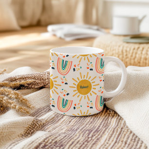 Retro Boho Regenboog Ochtendzon Waterverf  Koffiemok