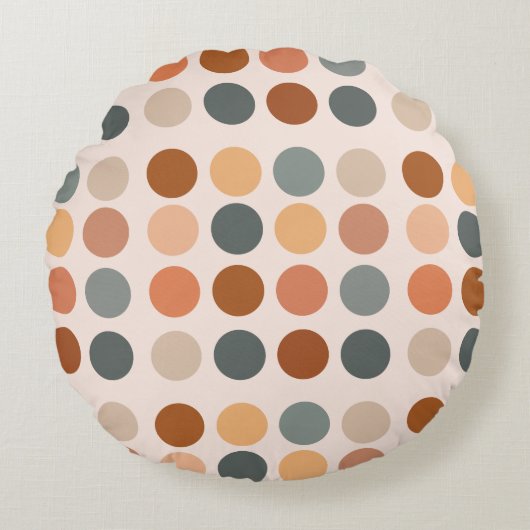 Retro Boho Roest en Neutrale Polka Dots Rond Kussen (Voorkant)