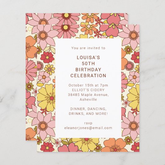 Retro Boho Roze Bloemen Leuk Verjaardagsfeest Uitn (Voorkant / Achterkant)