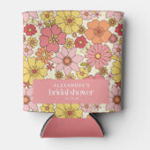 Retro Boho Roze Geel Bloemstuk Bruiloft Custom Blikjeskoeler (Voorkant)