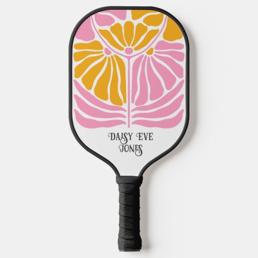 Retro Boho Roze Goud Sinaasappel Bloemen Gepersona Pickleball Paddle (Voorkant)
