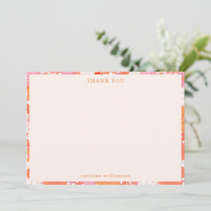 Retro Boho Roze Oranje Bloemen Gepersonaliseerde N Bedankkaart