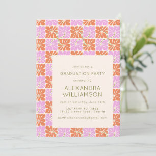 Retro Boho Roze Oranje Bloemenslinger Afstudeerfee Kaart