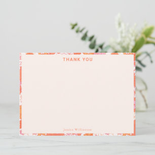 Retro Boho Roze Oranje Bloemige Cute Baby Shower Bedankkaart