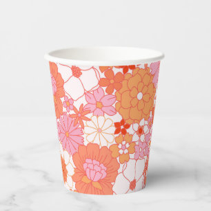 Retro Boho Roze Oranje Bloemige Mooie Bloemen Papieren Bekers