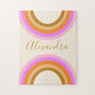 Retro Boho Roze Regenboog Gepersonaliseerde Naam Legpuzzel