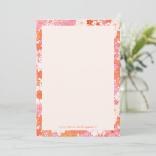 Retro Boho Roze Sinaasappel Bloemen Gepersonalisee Notitiekaartje